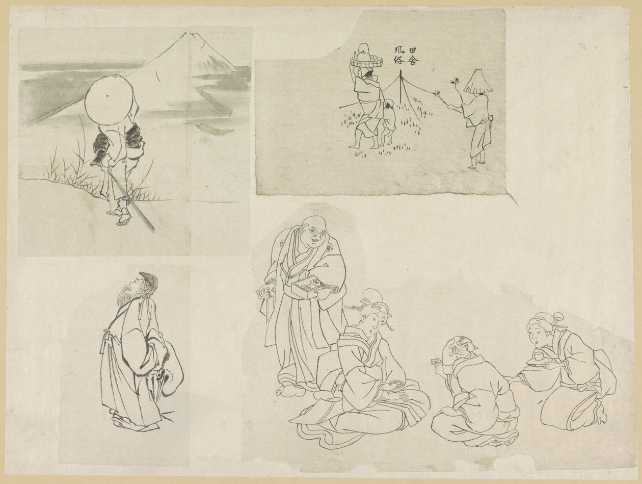 Négy jelenet különböző figurákkal alkotó: Katsushika Hokusai (possibly)