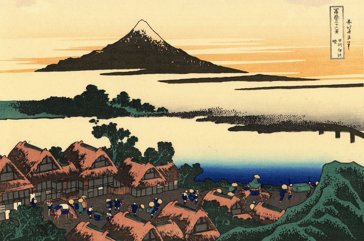 36 Kilátás a Fuji-hegyről, Japán: Hajnal Isawa Kai tartományban, Japán – Katsushika Hokusai (1760-1849) nyomata (ukiyo-e school) 1830-1833 Állami Puskin Szépművészeti Múzeum, Moszkva alkotó: Katsushika Hokusai