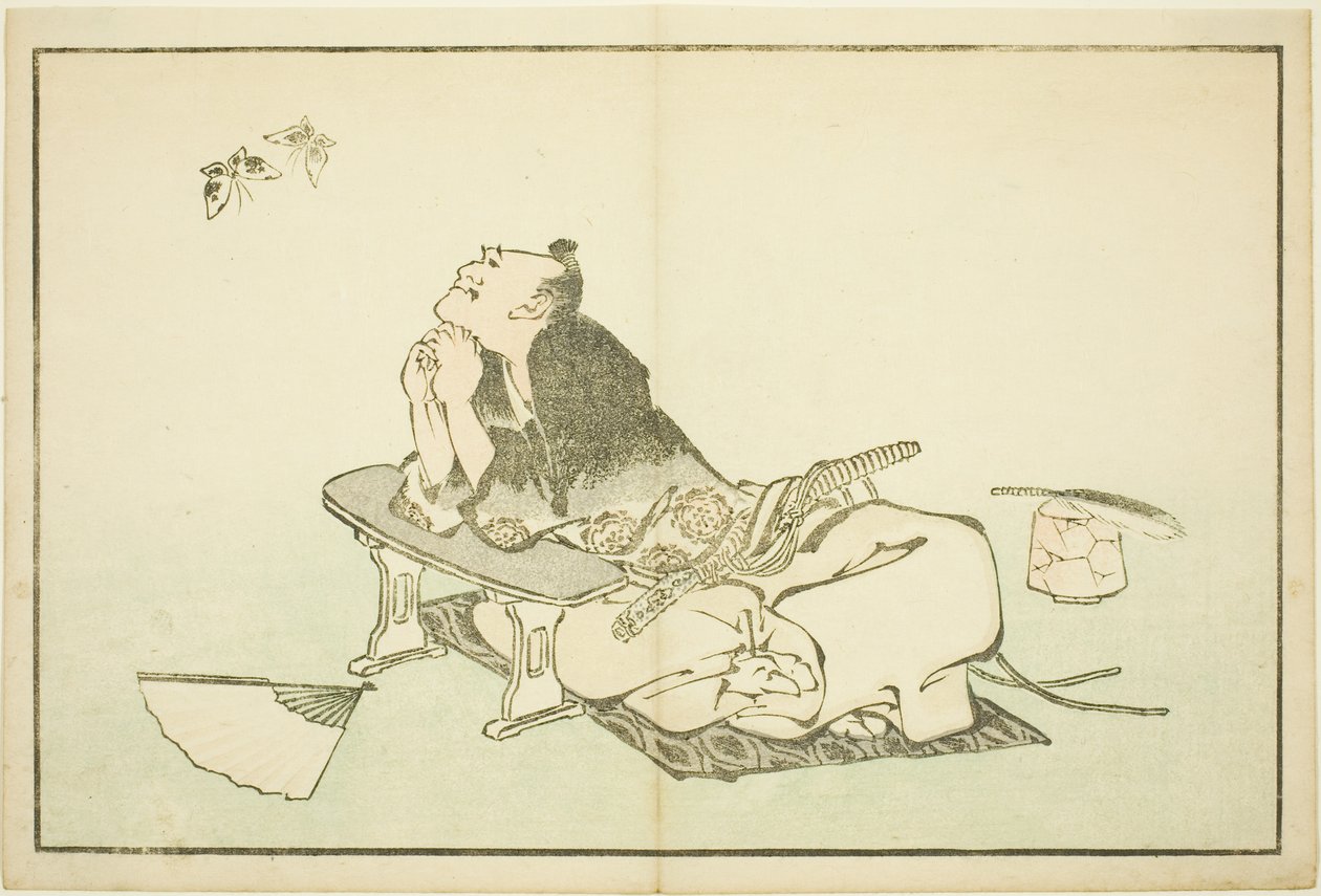 Egy filozófus, aki pillangópárt néz, Hokusai valósághű festményeinek képeskönyvéből (Hokusai shashin gafu) alkotó: Katsushika Hokusai