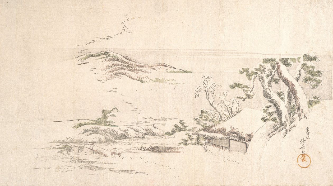 Havas táj szürke felhőkkel, kb. 1800. alkotó: Katsushika Hokusai