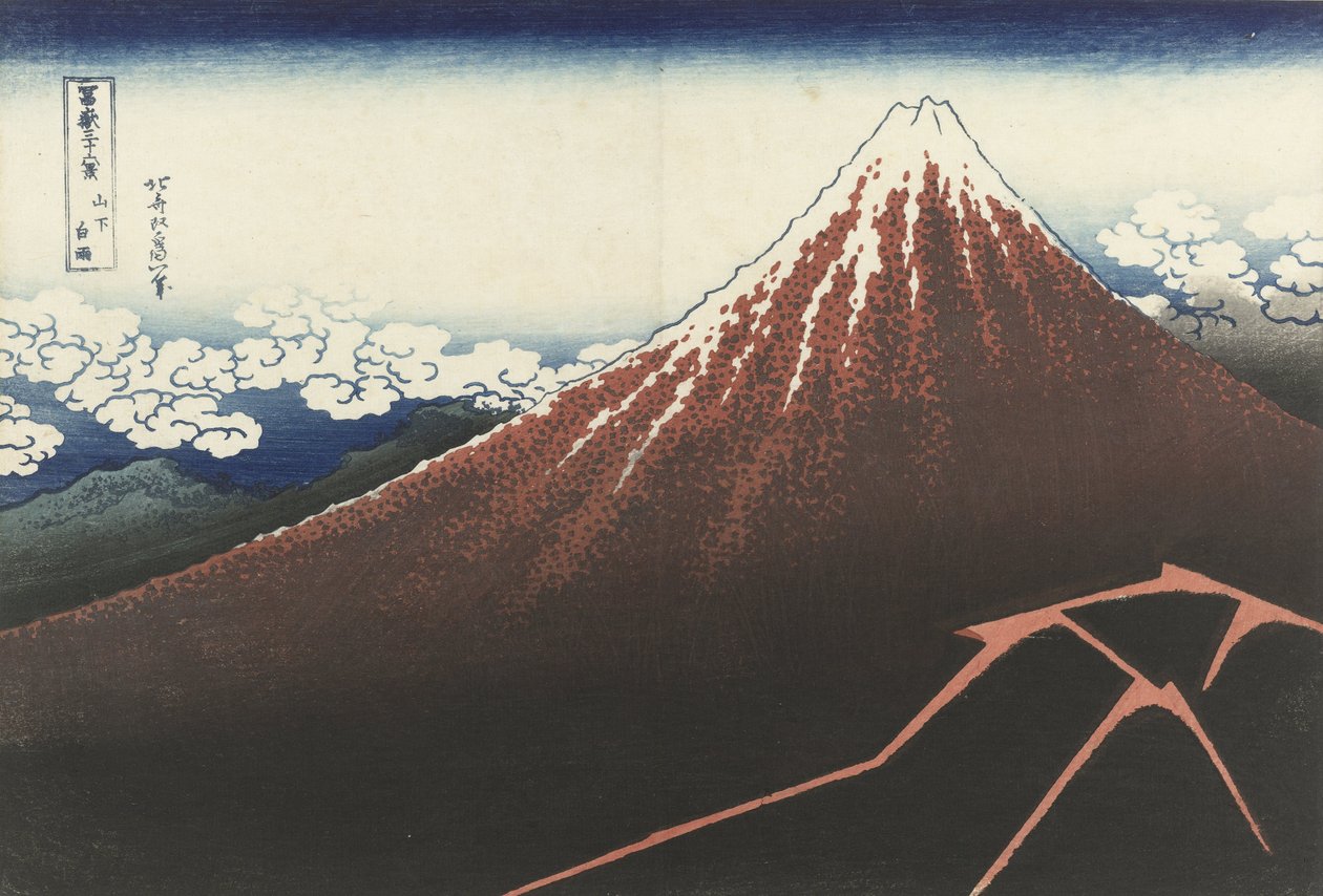Vihar a csúcs alatt, 1830 körül (fatömbnyomat) alkotó: Katsushika Hokusai