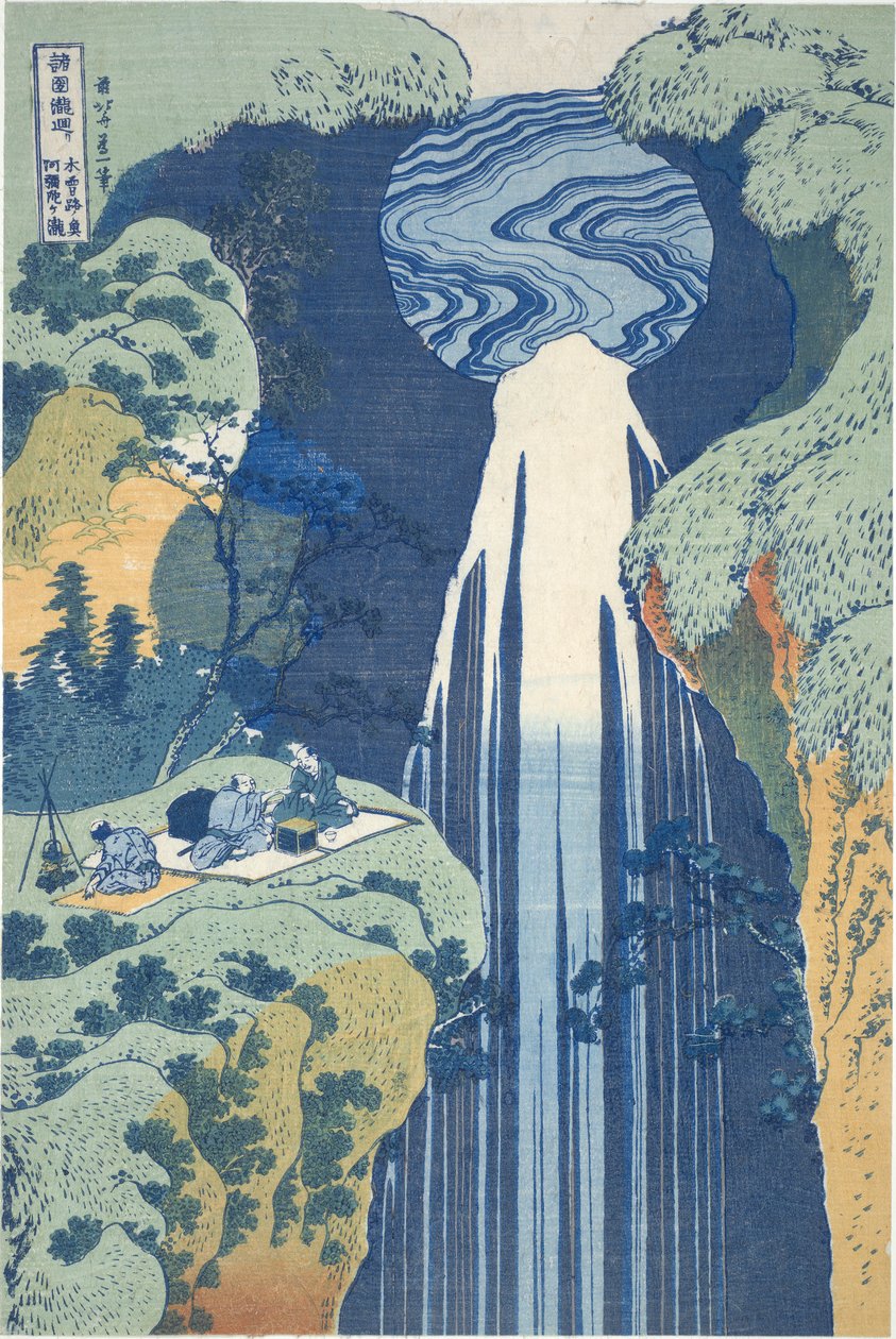 Amida vízesés a távolban a Kiso úton, a Tour of Waterfalls in Various Provinces sorozatból alkotó: Katsushika Hokusai