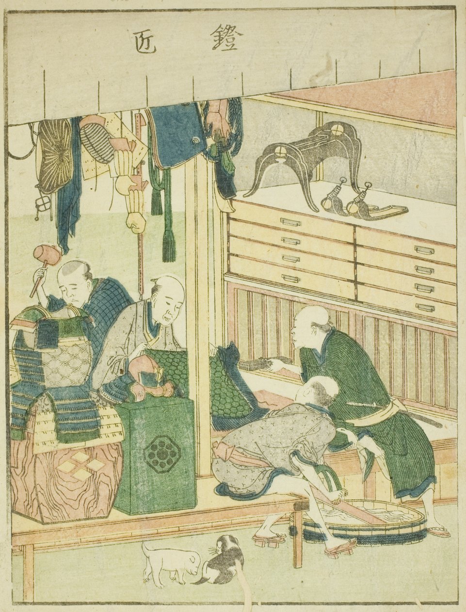 Páncélos (Yoroi takumi), a "Kelet mulatságainak képeskönyve (Ehon Azuma asobi)" című illusztrált könyvből alkotó: Katsushika Hokusai