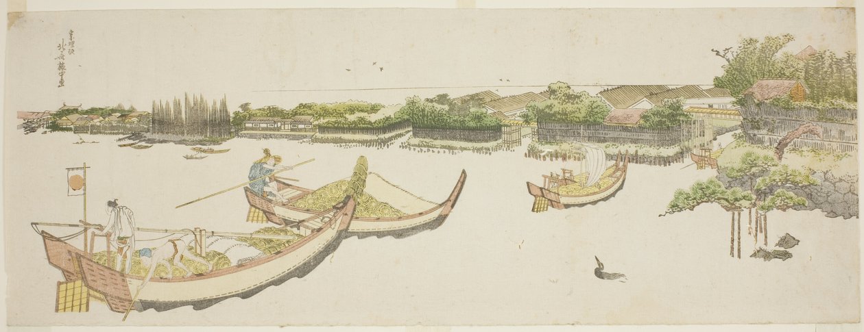 Rizsszállító hajók a Sumida folyón alkotó: Katsushika Hokusai