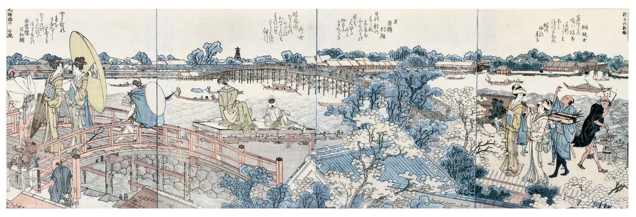 Tájjelenetek könyvtáblái az Ehon Sumidagawa Ryogan Ichiranból alkotó: Katsushika Hokusai