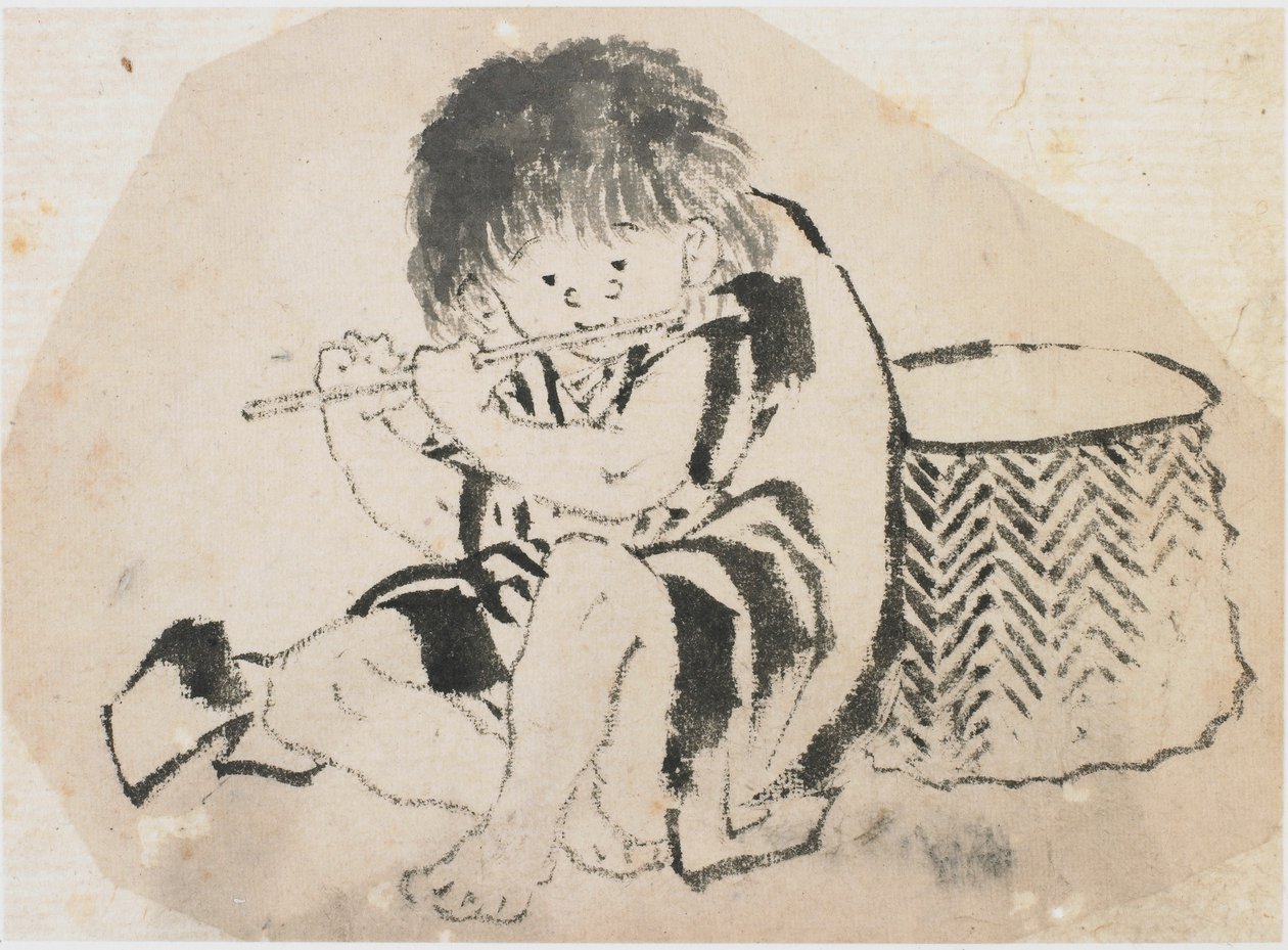 Furulyázó fiú, Edo korszak, kb. 1840. alkotó: Katsushika Hokusai