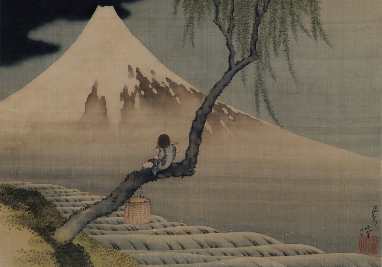 Fiú nézi a Fuji-hegyet, 1839. alkotó: Katsushika Hokusai