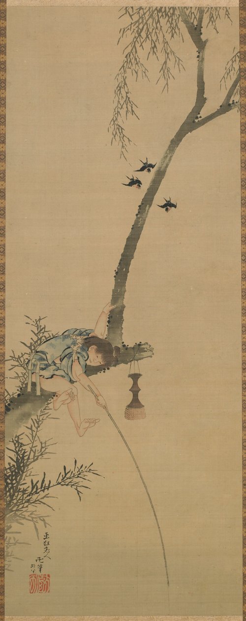 Egy fa száráról horgász fiú, Edo-korszak, 1839. alkotó: Katsushika Hokusai