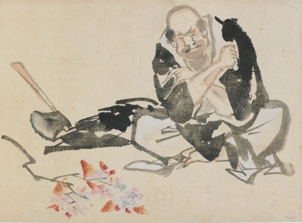 Egy cseresznyeágakat égető pap buddhista allegóriája, 18. század vége – 19. század eleje. alkotó: Katsushika Hokusai