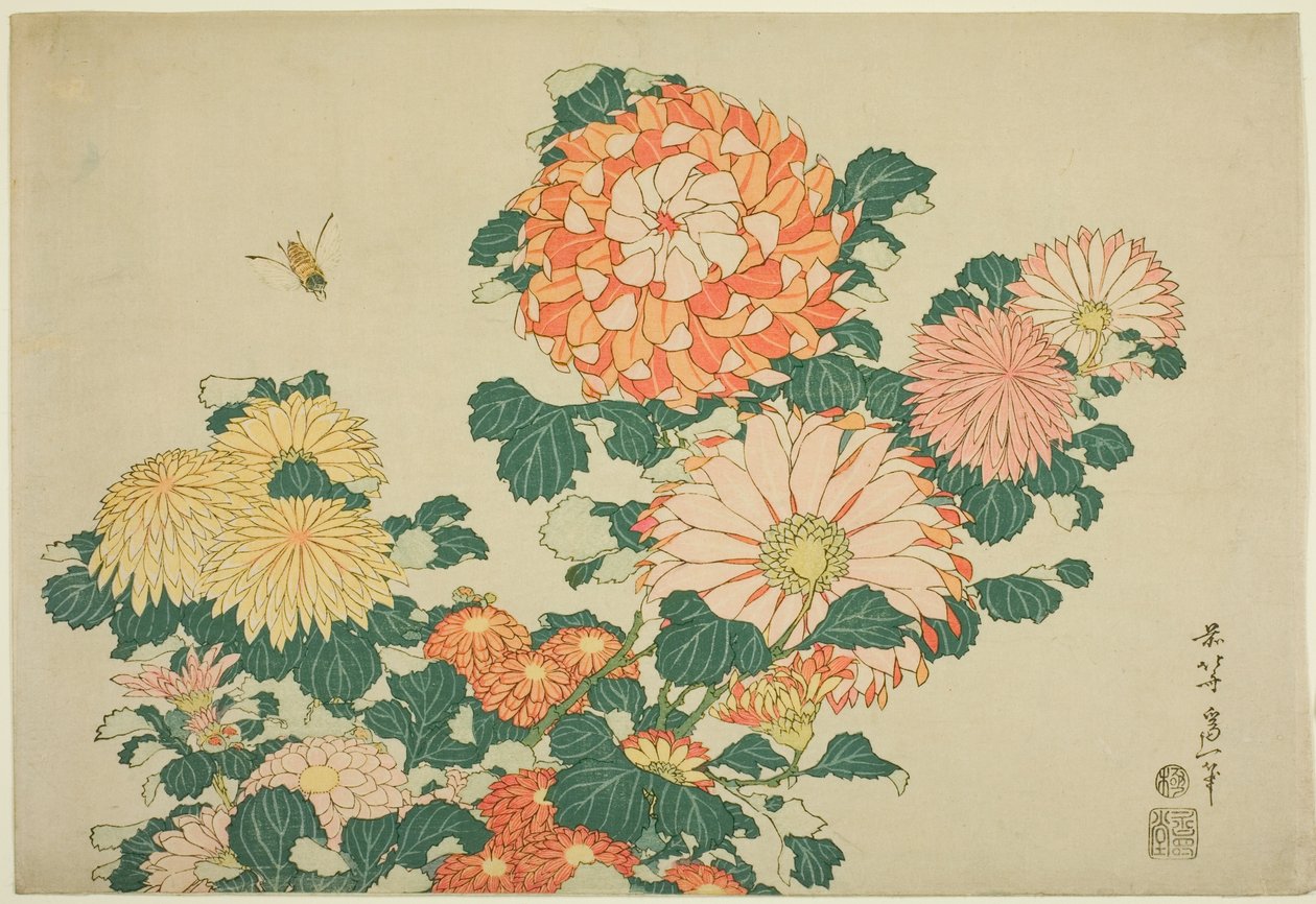 Krizantém és méhecske, a Nagy virágok című sorozatból alkotó: Katsushika Hokusai