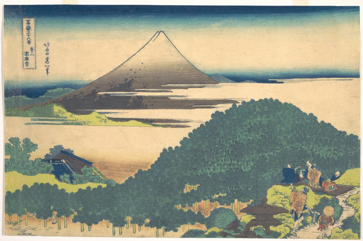 Aoyama-i párnás fenyő (Aoyama enza no matsu), a „A Fuji-hegy harminchat látképe” (Fugaku sanjūrokkei) című sorozatból alkotó: Katsushika Hokusai