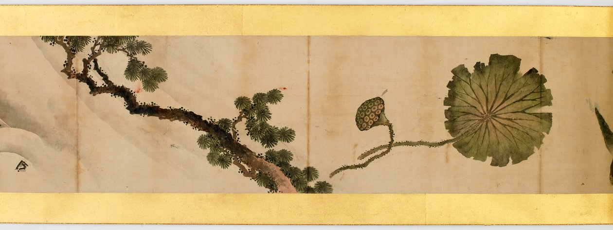 Részlet a kézi tekercsről különféle képekkel, Edo-korszak, 1839-es tinta és színes papíron alkotó: Katsushika Hokusai