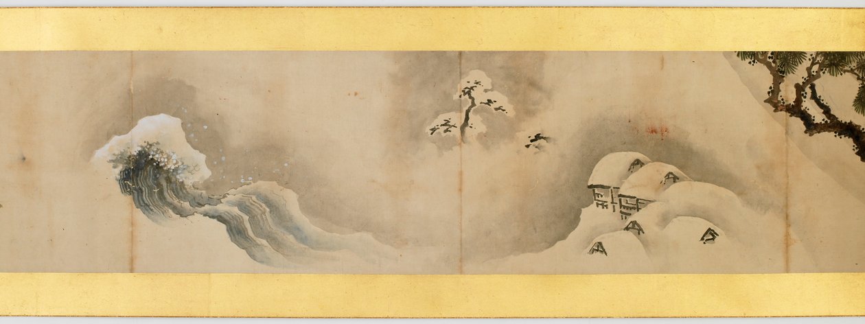 Részlet a kézi tekercsről különféle képekkel, Edo-korszak, 1839-es tinta és színes papíron alkotó: Katsushika Hokusai