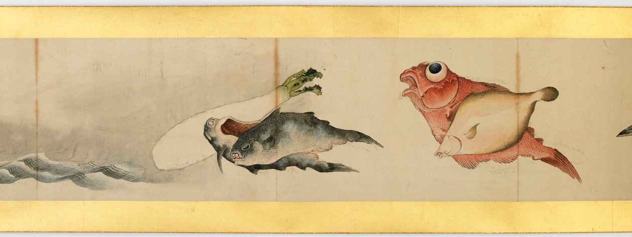 Részlet a kézitekercsből különféle képekkel, Edo-korszak, 1839, tinta és szín, papír alkotó: Katsushika Hokusai