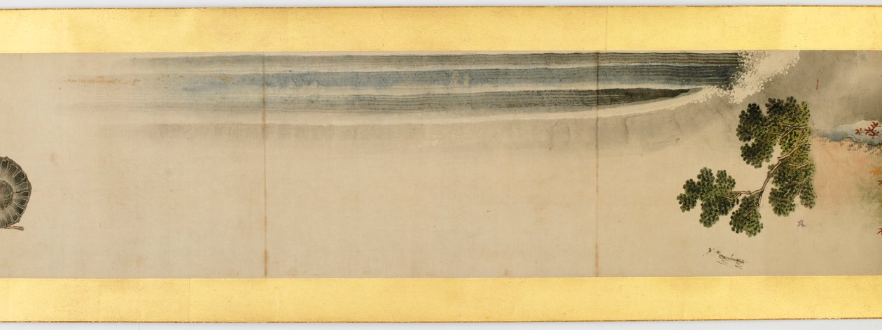 Részlet a kézi tekercsről különféle képekkel, Edo-korszak, 1839-es tinta és színes papíron alkotó: Katsushika Hokusai