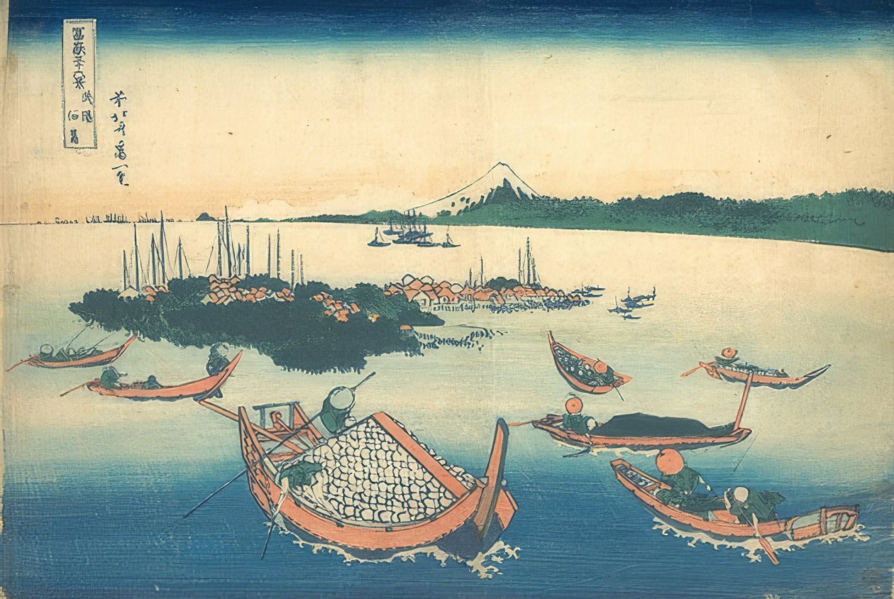 Tsukuda-sziget Musashi tartományban (a képsorozatból, 36 nézet a Fuji-hegyről). 1830-33 alkotó: Katsushika Hokusai