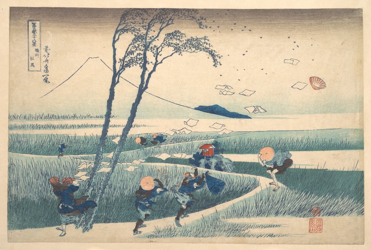 Ejiri a Suruga tartományban (Sunshū Ejiri), a „A Fuji-hegy harminchat látképe” (Fugaku sanjūrokkei) című sorozatból alkotó: Katsushika Hokusai