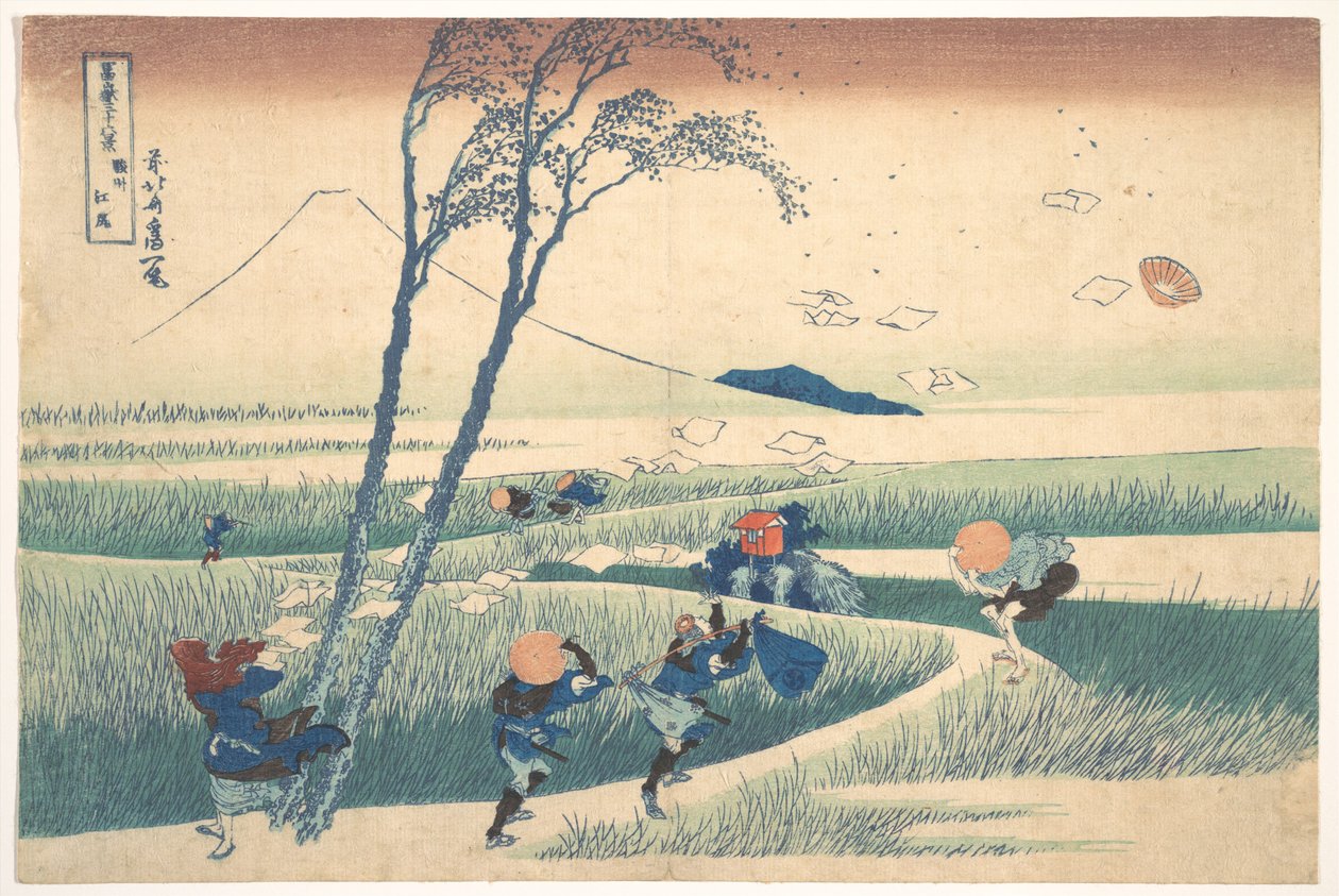 Ejiri a Suruga tartományban (Sunshū Ejiri), a „A Fuji-hegy harminchat látképe” (Fugaku sanjūrokkei) című sorozatból alkotó: Katsushika Hokusai