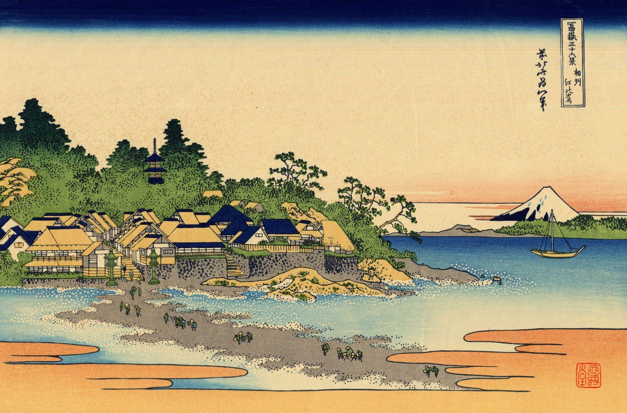 Enosima a Sagami tartományban, 1830 körül (fatömbnyomat) alkotó: Katsushika Hokusai