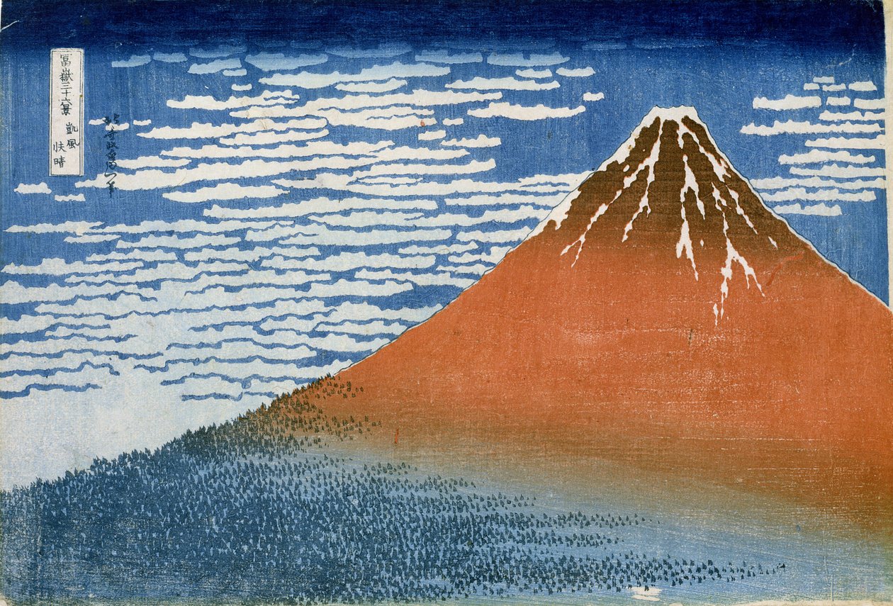 Fine Wind, Der Morning (Gaifu Kaisei) (színes fatömb nyomat) alkotó: Katsushika Hokusai