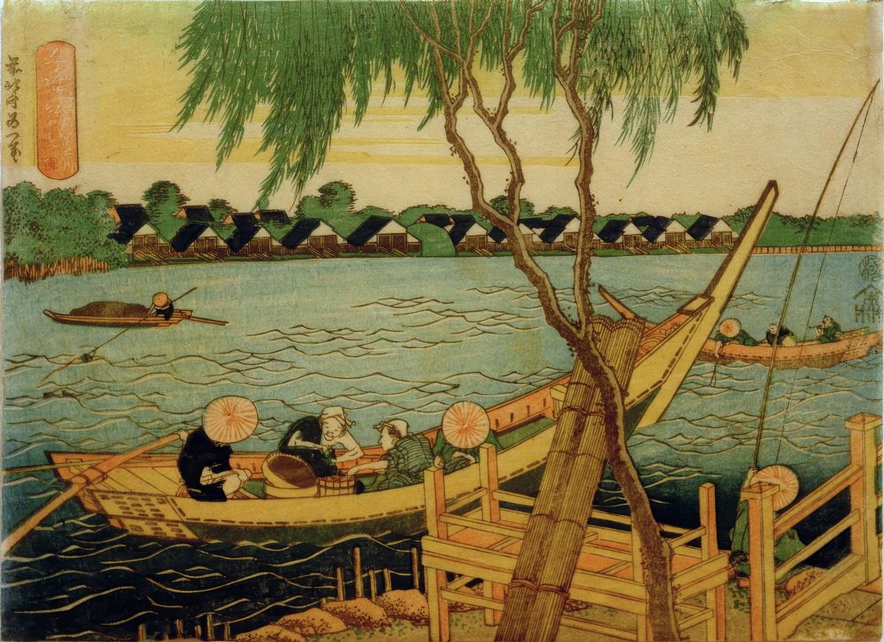 Horgászat a Miyato folyóban alkotó: Katsushika Hokusai