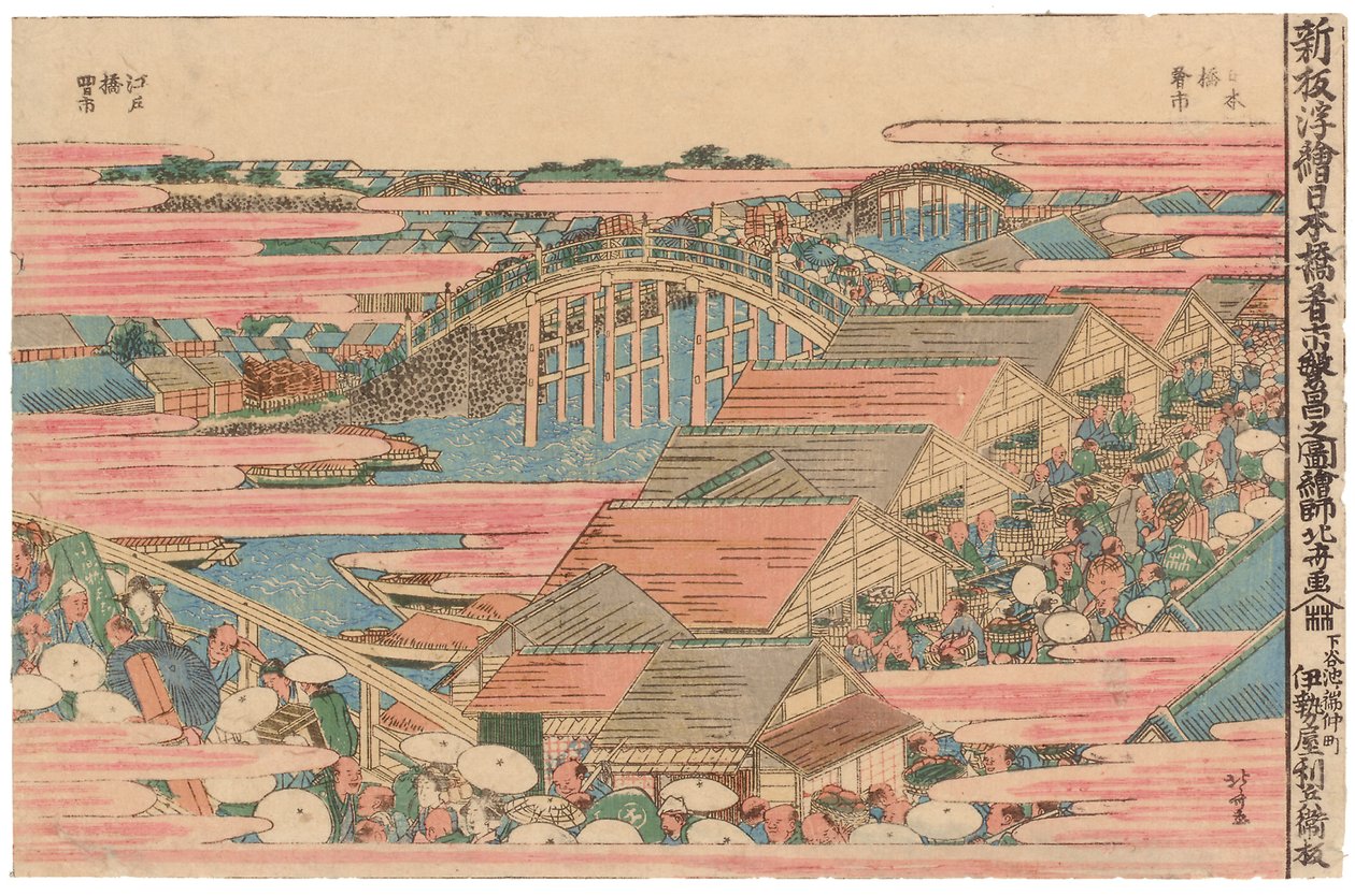 Halpiac a folyó mellett Edóban, a Nihonbashi hídnál alkotó: Katsushika Hokusai