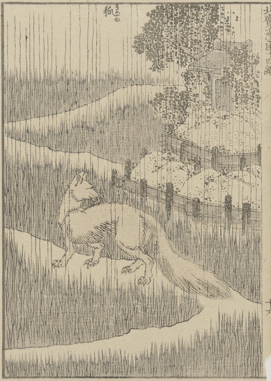 Róka az esőben c. 1840 (fanyomat) alkotó: Katsushika Hokusai