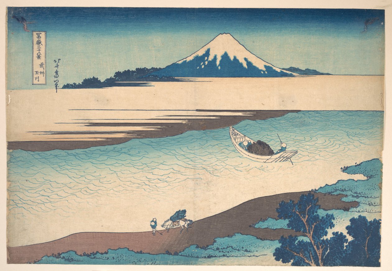 Fuji – A Tama-folyó, Musashi tartomány, a „A Fuji-hegy harminchat látképe” (Fugaku sanjūrokkei) című sorozatból alkotó: Katsushika Hokusai