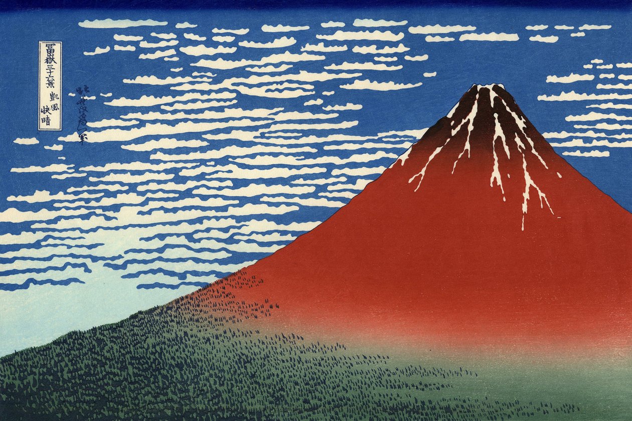 Fuji, Hegyek tiszta időben, "36 Views of Mount Fuji", pub. 1831 alkotó: Katsushika Hokusai