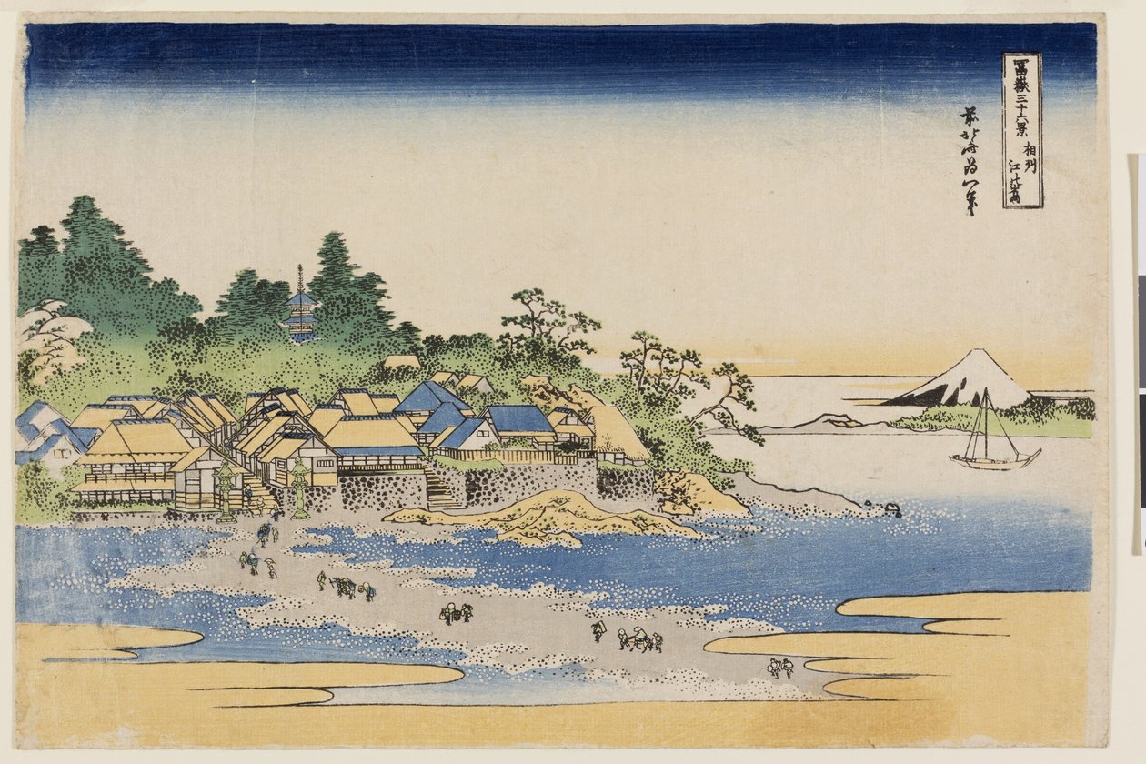 Fuji a Sagami tartományi Enoshima-szigetről, a Harminchat kilátás a Fudzsi-hegyről sorozatból, az 1830-as évek eleje alkotó: Katsushika Hokusai