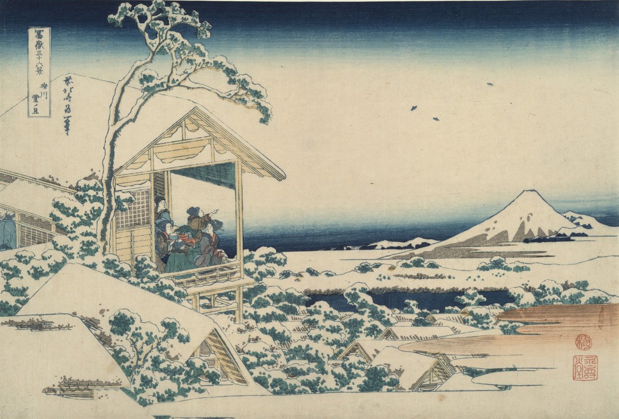 A Fuji-hegy Koishikawából egy havas reggelen, a „A Fuji-hegy harminchat látképe” című sorozatból alkotó: Katsushika Hokusai