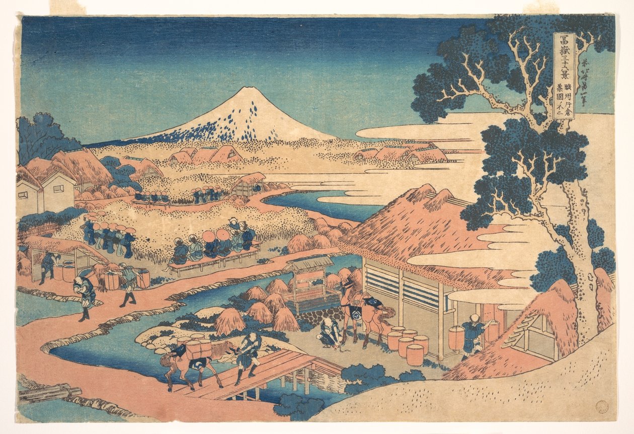 A Fuji-hegy a Suruga-i Katakura-i teaföldekről (Sunshū Katakura chaen no Fuji), a „A Fuji-hegy harminchat látképe” (Fugaku sanjūrokkei) című sorozatból alkotó: Katsushika Hokusai