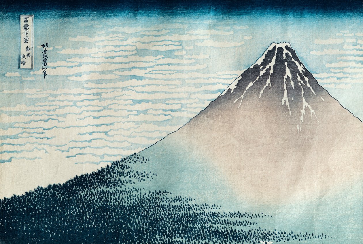 „Fuji in Clear Weather” a „36 Views of Mount Fuji” sorozatból (Fugaku sanjurokkei) (fatömbnyomat) (lásd még: 77485 és 394) alkotó: Katsushika Hokusai