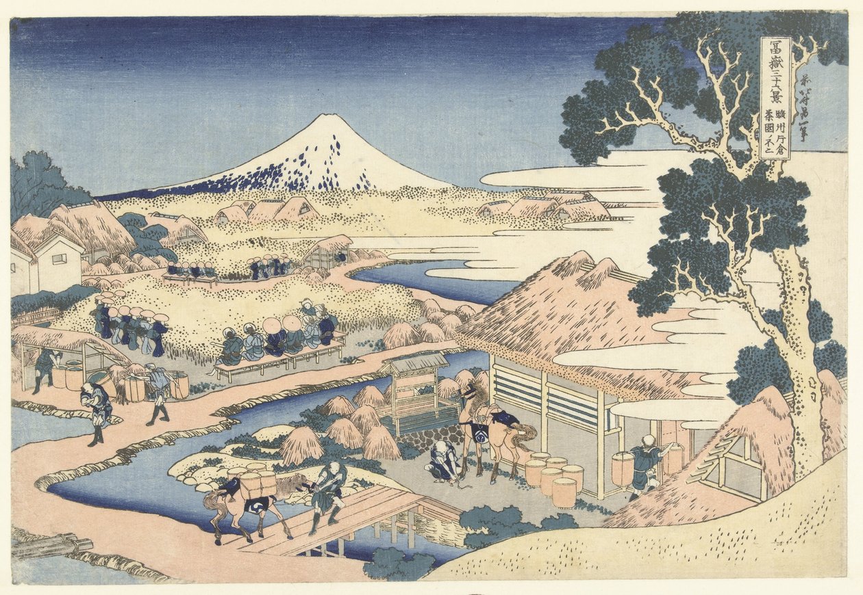 Fuji a Katakura teaültetvényről Suruga tartományban Sunshu Katakura chaen no Fuji (cím a tárgyon) 36 kilátás a Fuji-hegyről (sorozat címe) Fugaku sanjurokkei (sorozat címe az objektumon) alkotó: Katsushika Hokusai