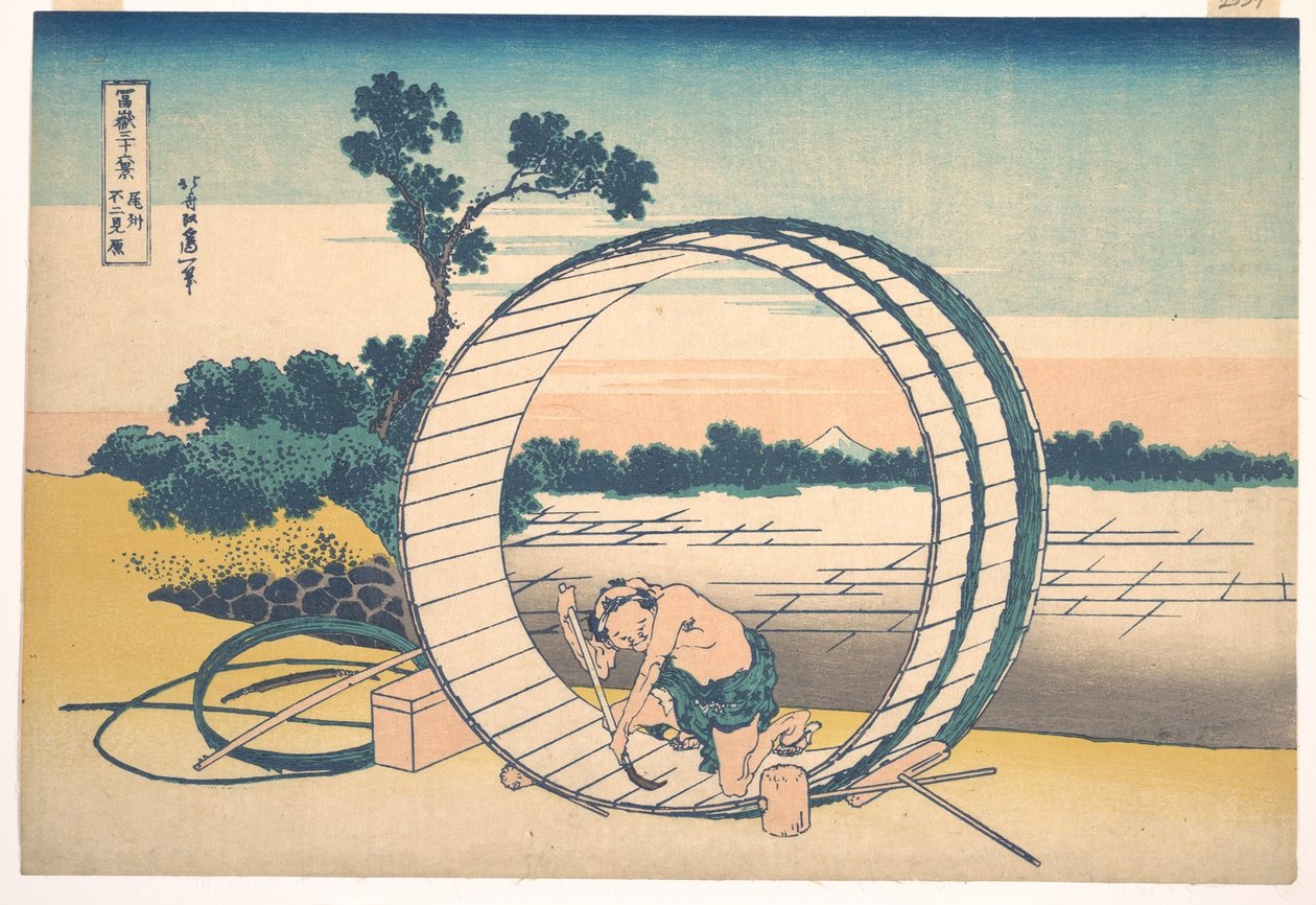 Fujimigahara az Owari tartományban (Bishū Fujimigahara), a „A Fuji-hegy harminchat látképe” (Fugaku sanjūrokkei) című sorozatból alkotó: Katsushika Hokusai