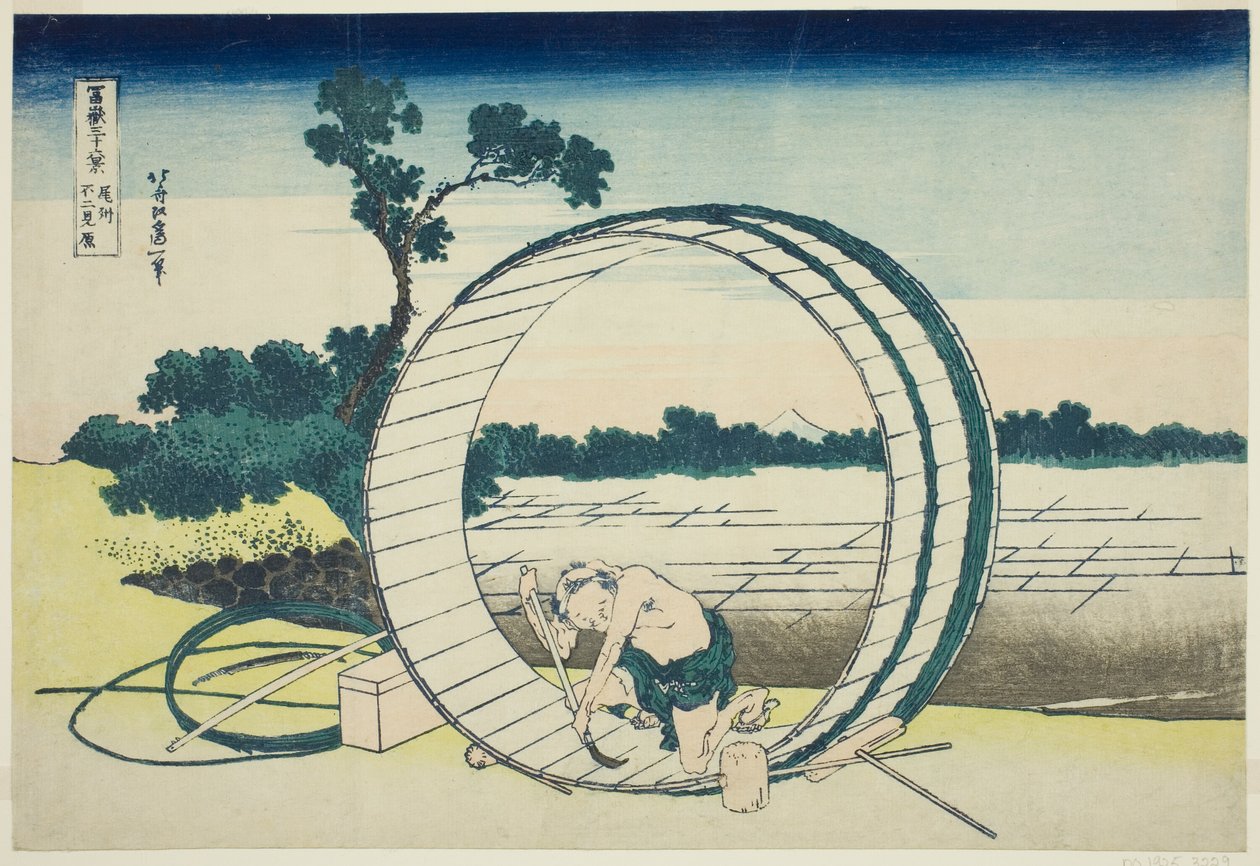 Fujimi éhes P Rovinse (jó kedvéért Fujimi ga Hara), a `` Mr. Tyrty x szerencse t Fuji (Fugaku Usaju Rokukatsu) sorozatból. alkotó: Katsushika Hokusai