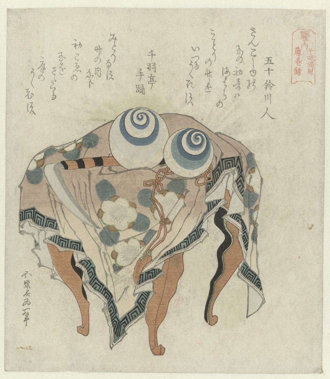 Fujiwara klán: az apály gyöngyszemei ​​és a Fujiwara kasza Fujiwara – Kanju manju Fuji no makikama (cím a tárgyon) Japán négy jelentős klánja (sorozat címe) Shisei no uchi (sorozat címe az objektumon) alkotó: Katsushika Hokusai