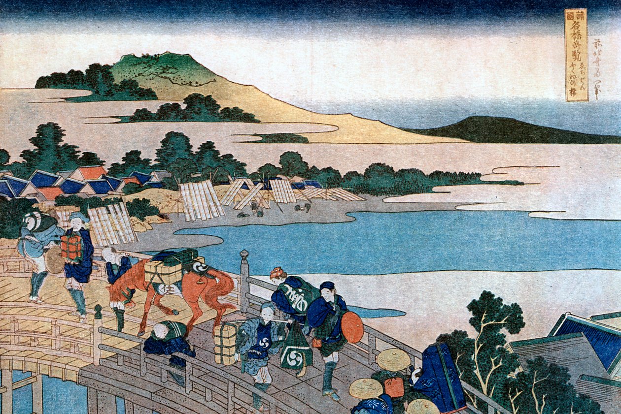 Fukui B Ri dge, P Rovinse of Echizen, 1785-1894. alkotó: Katsushika Hokusai