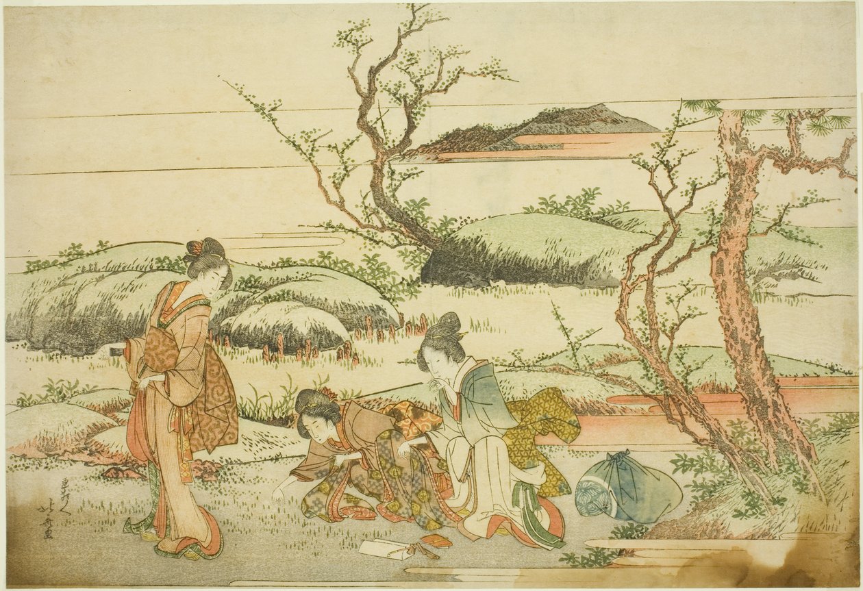 Tavaszi zöldek gyűjtése a "Fuji in Spring (Haru no Fuji)" albumról alkotó: Katsushika Hokusai