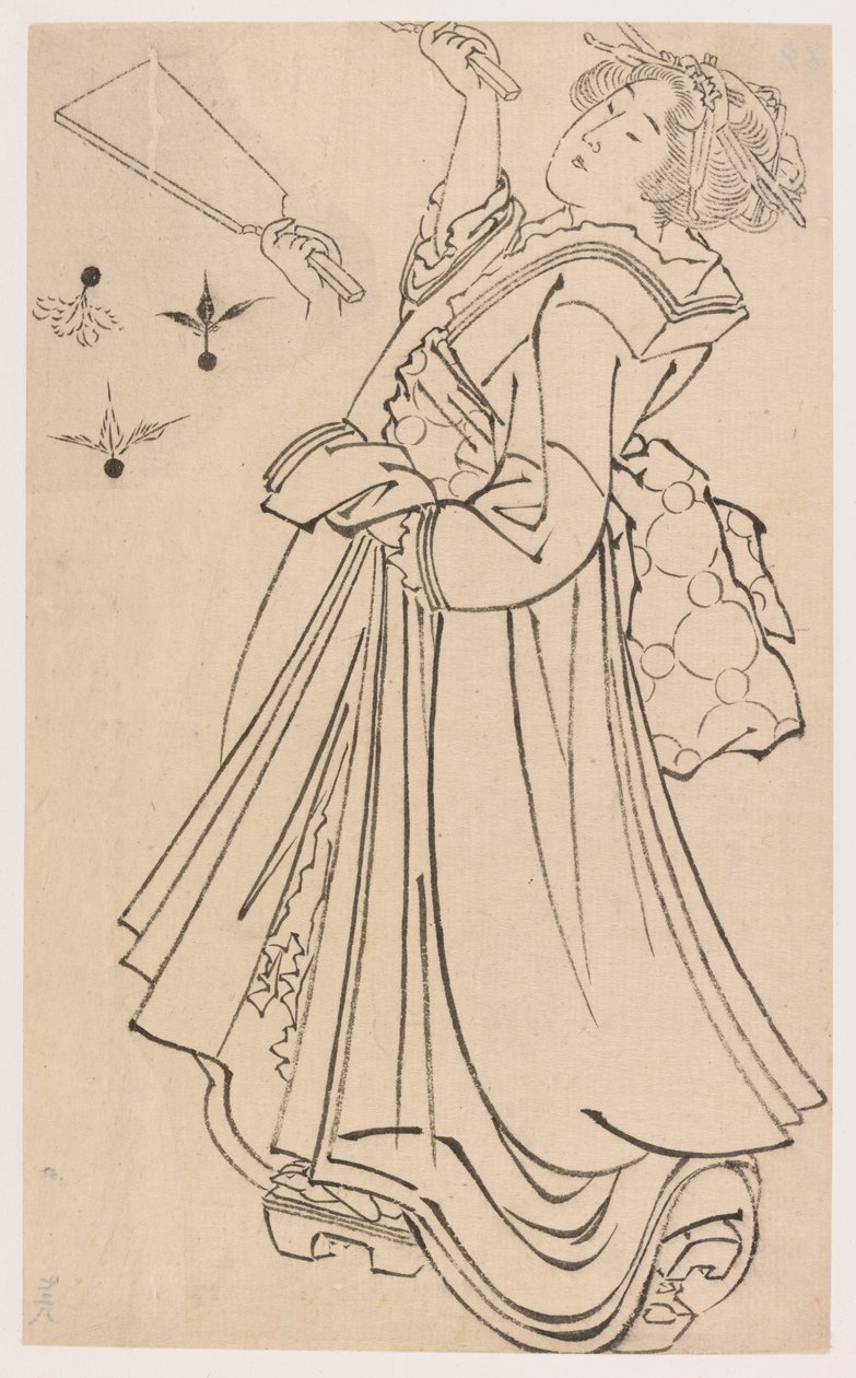Lány, aki harcossal és tollaslabdával játszik, 18. század vége – 19. század eleje. alkotó: Katsushika Hokusai