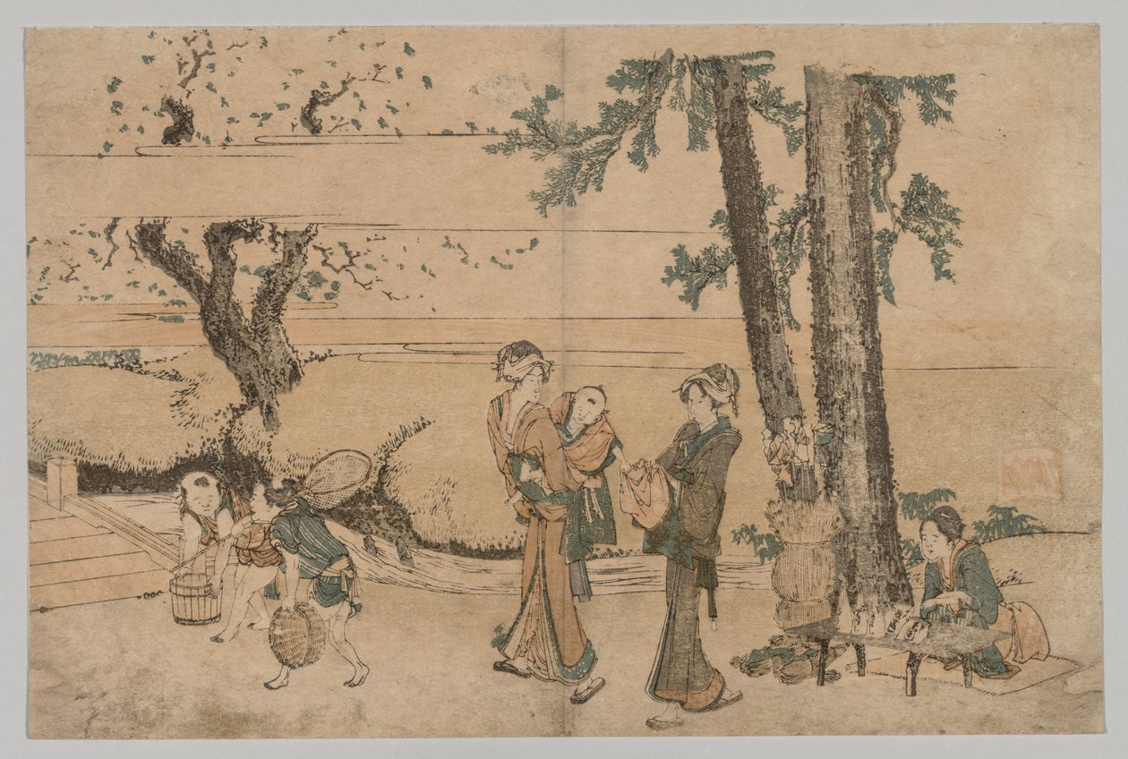 Alakcsoport egy patak közelében alkotó: Katsushika Hokusai
