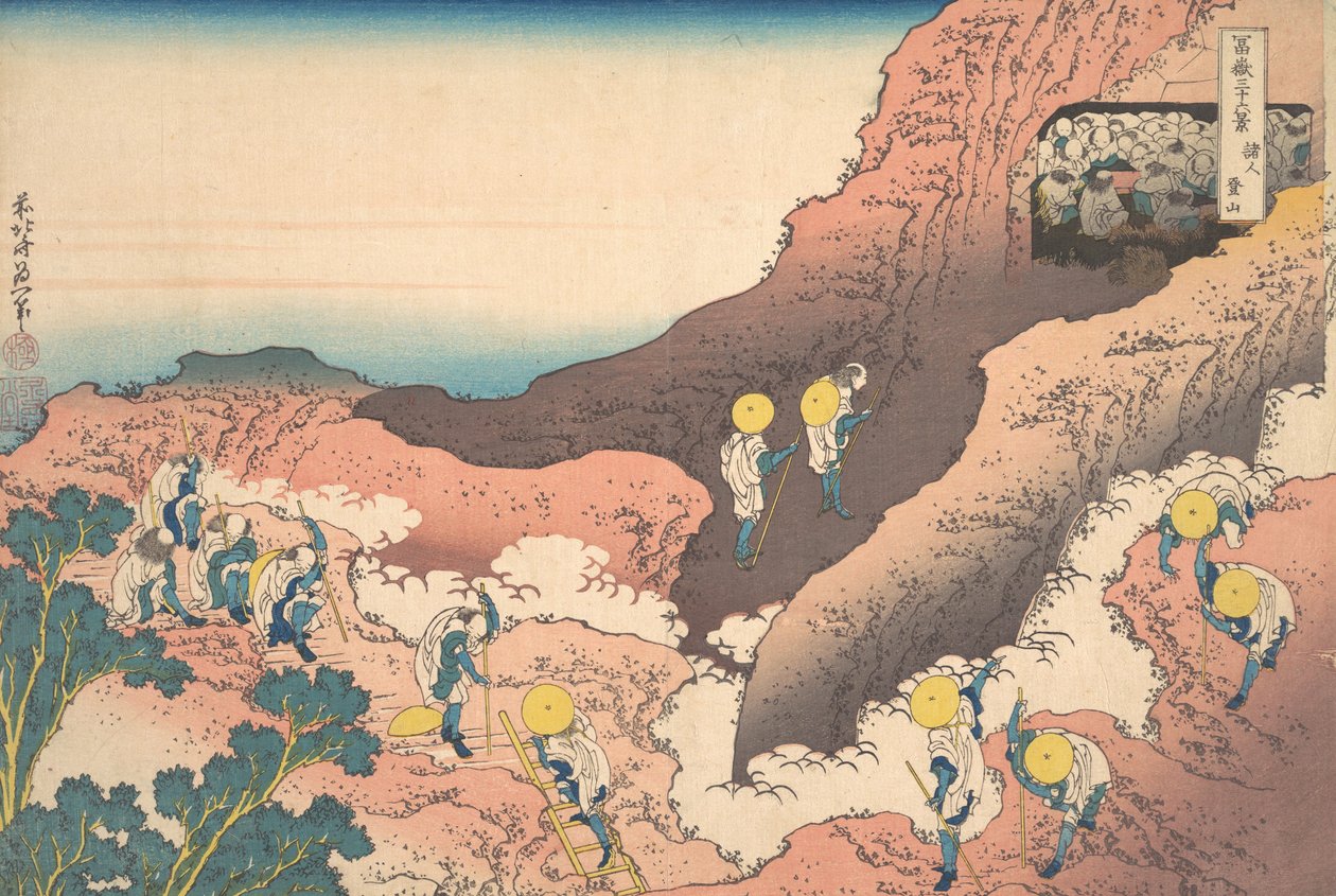 Hegymászók csoportjai Shojin tozan, a Harminchat Mou... című sorozatból, kb. 1830-32. alkotó: Katsushika Hokusai