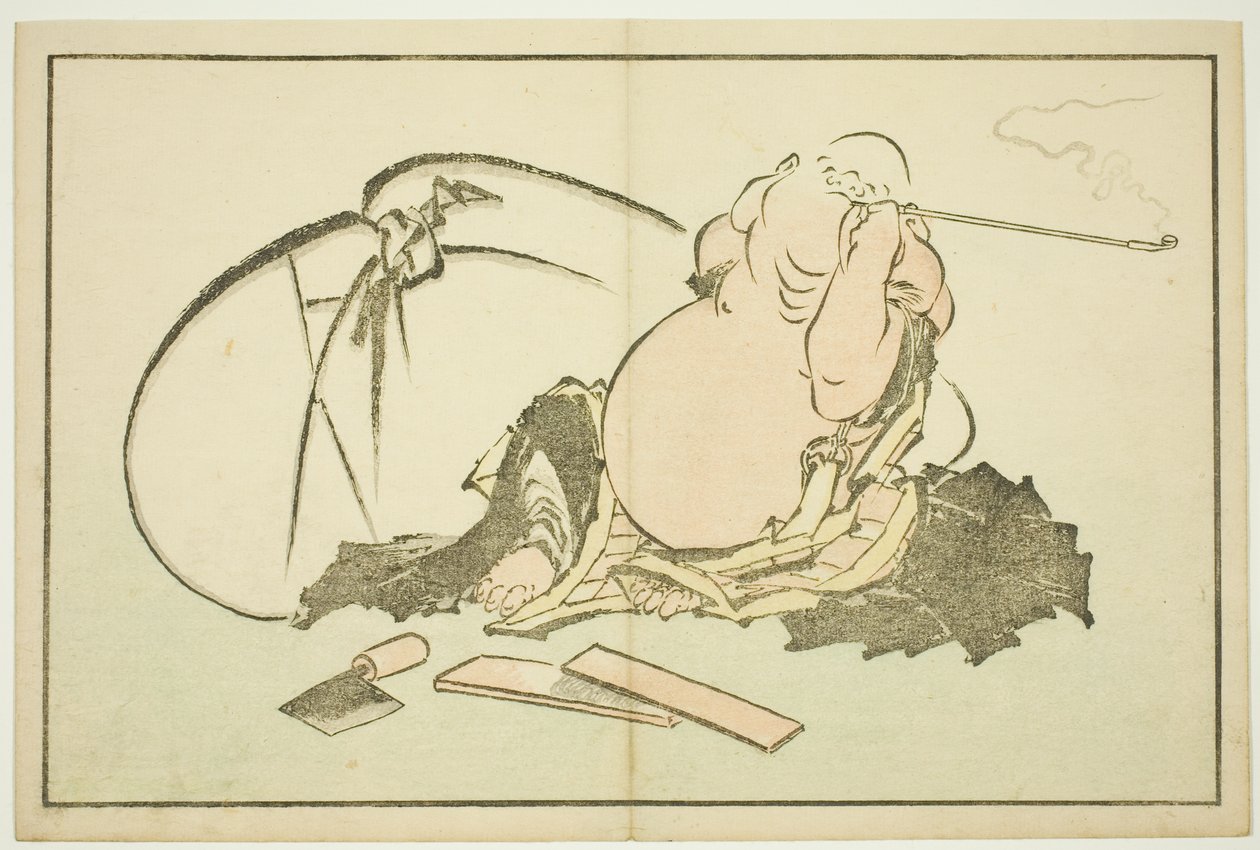 Hotei pipája, Hokusai valósághű festményeinek képeskönyvéből (Hokusai shashin gafu) alkotó: Katsushika Hokusai