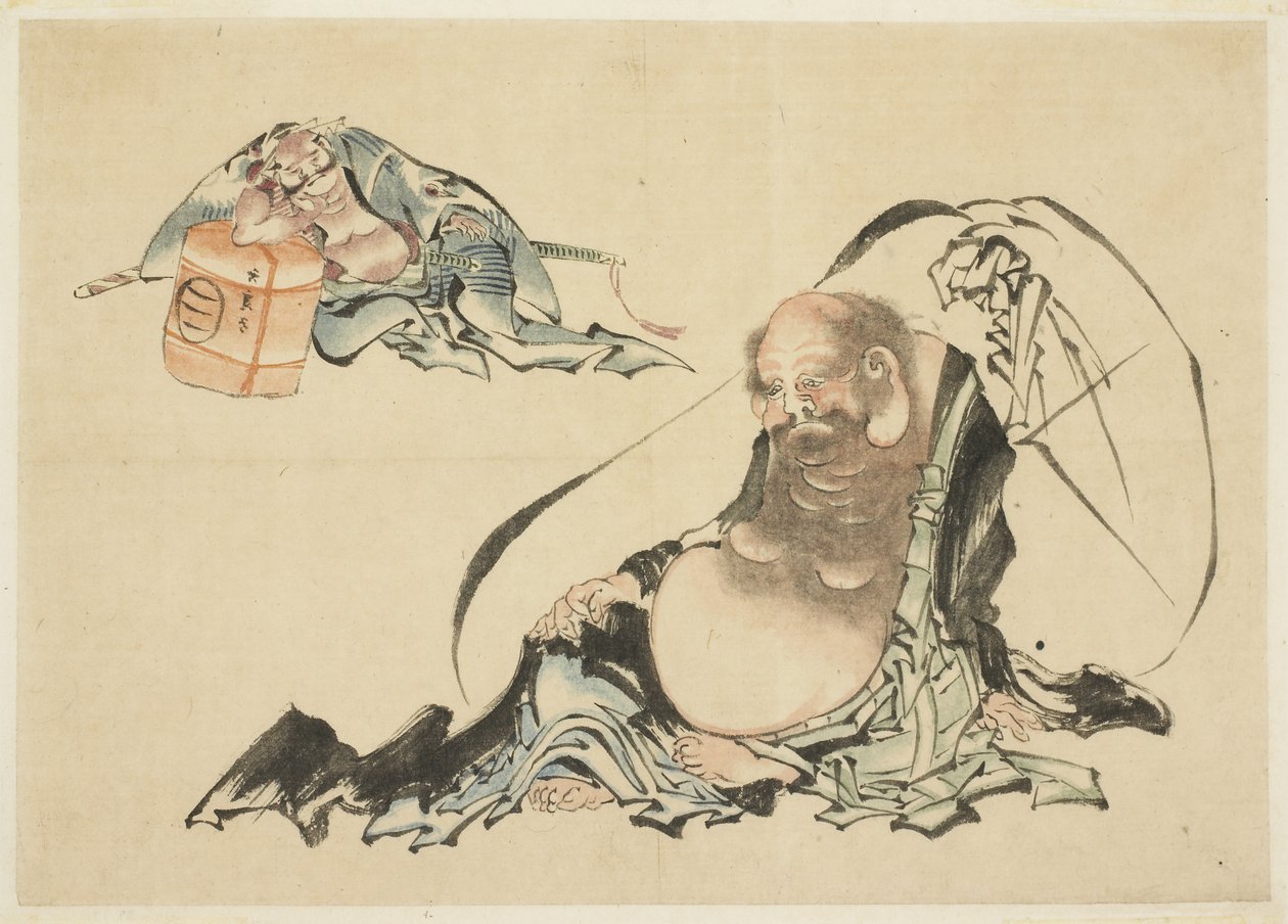 Toitai és Asahina Saburo fekvő (2) Vázlat) alkotó: Katsushika Hokusai