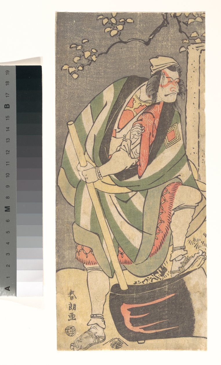 Ichikawa Ebizō (V. Danjūrō) Mongaku Shonin szerepében, Yamagatsu álruhájában a „Kin no Menuki Minamotoya Kakutsuba” című színdarabból alkotó: Katsushika Hokusai