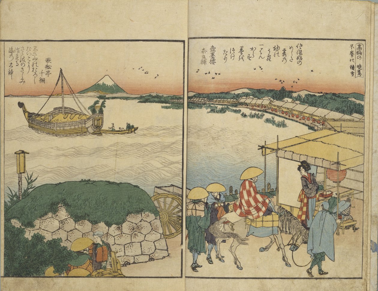 A Sumida-folyó mindkét partjáról készült kilátásokat bemutató illusztrált könyv alkotó: Katsushika Hokusai
