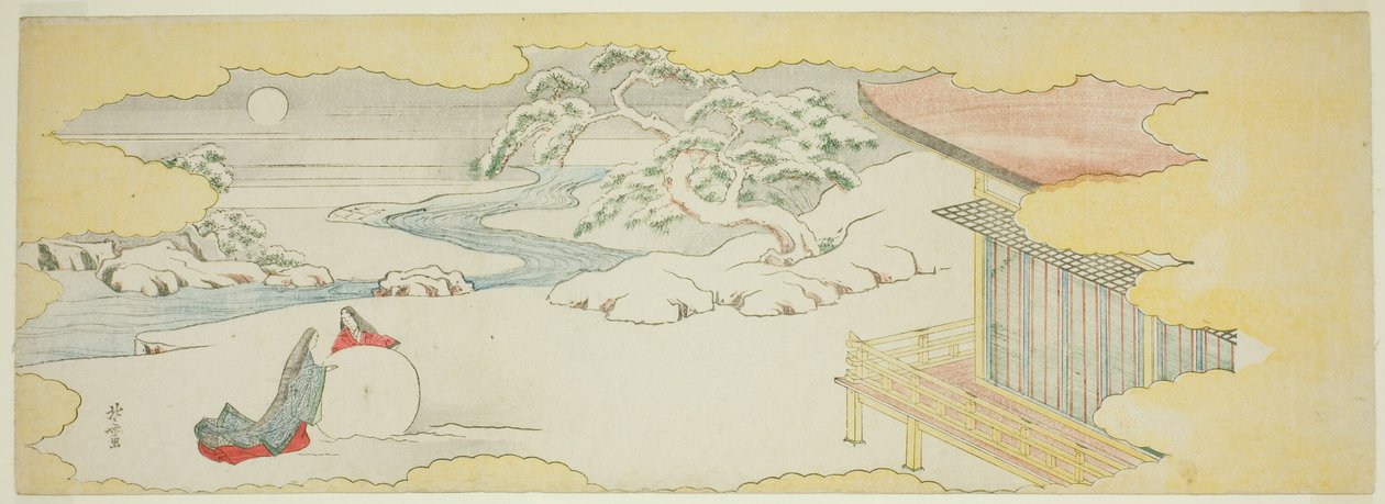 Illusztráció A kékcsengő (Asagao), a Genji meséje (Genji monogatari) 20. fejezetéhez. alkotó: Katsushika Hokusai