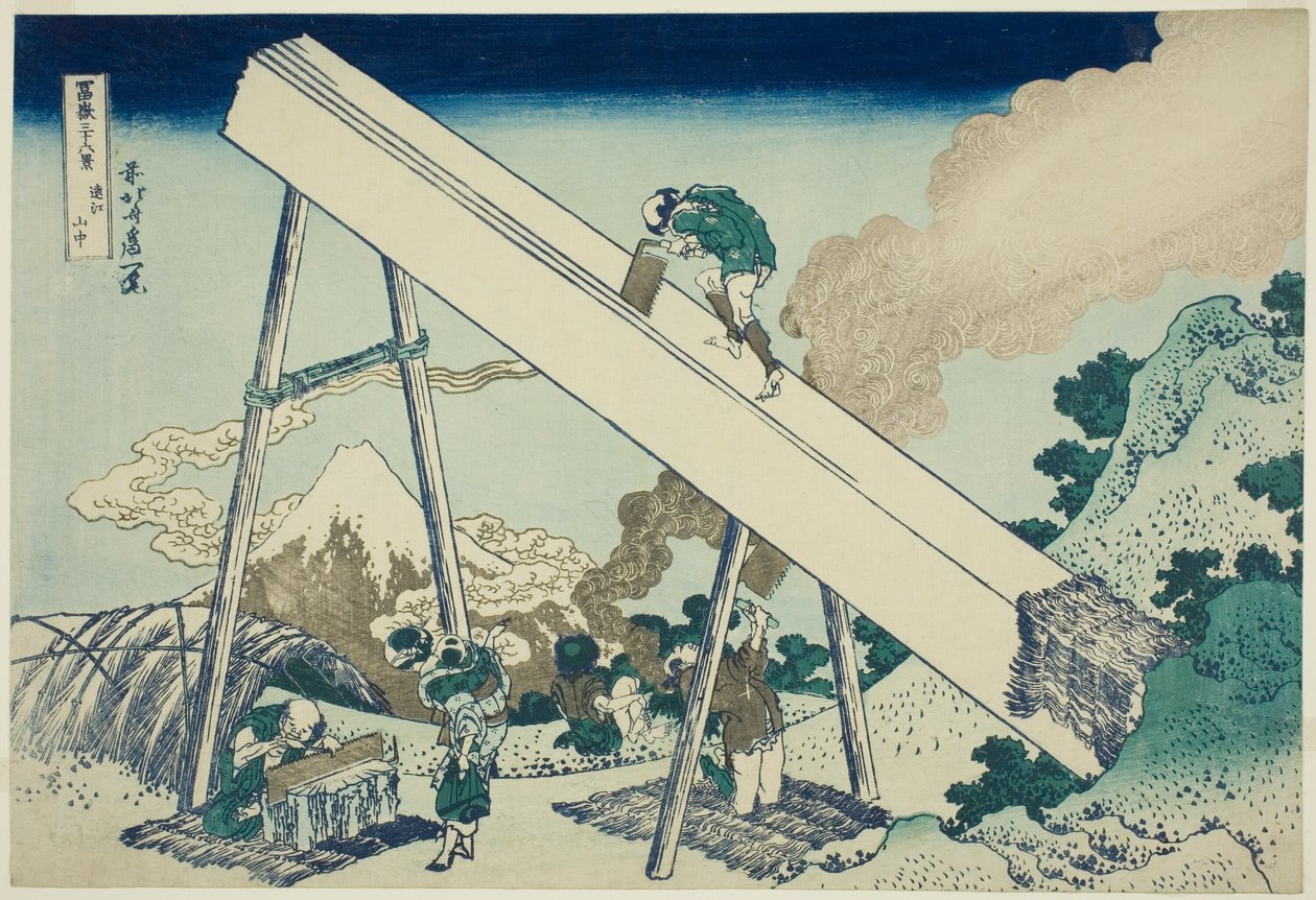 Totomi tartomány hegyeiben (Totomi sanchu), a "Harminchat kilátás a Fudzsi-hegyre (Fugaku sanjurokkei)" sorozatból alkotó: Katsushika Hokusai