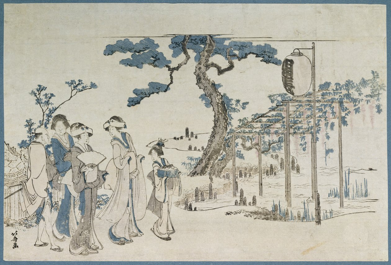 Hölgyek a Kameido-i Wisteria Gardensbe látogató (faminta) alkotó: Katsushika Hokusai