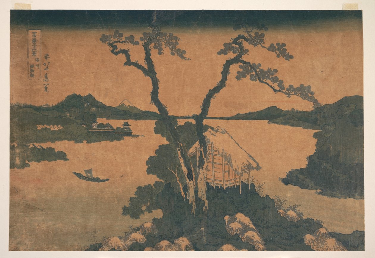 A Suwa-tó a Shinano tartományban (Shinshū Suwako), a „A Fuji-hegy harminchat látképe” (Fugaku sanjūrokkei) című sorozatból alkotó: Katsushika Hokusai